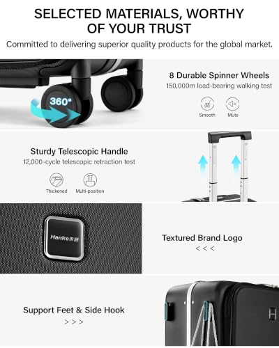 20 Inch Top Opening Carry On Luggage with Cup Holder and USB Ports