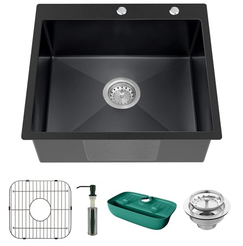 Black 25x22In Drop In Kitchen Sink