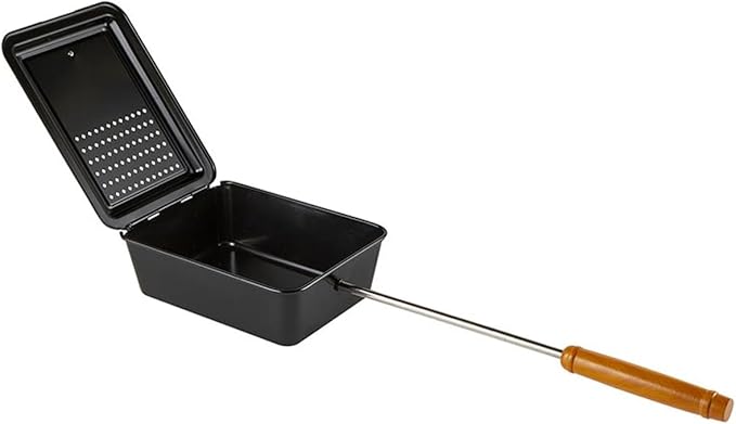 Campfire Popcorn Popper, Old‑Fashioned Carbon Steel Outdoor Popcorn Maker with Long Wood Handle for Camping and Backyard Fire Pits