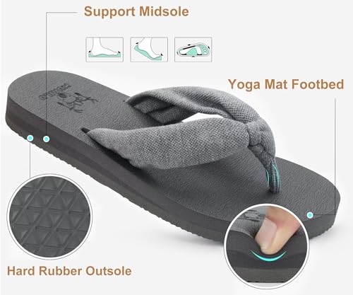 Flip Flops for Women Arch Support Summer Beach Sandals Grey Size 8.5