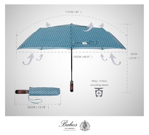 Folding Umbrella Real Wood Handle Kimono Navy Sea Blue