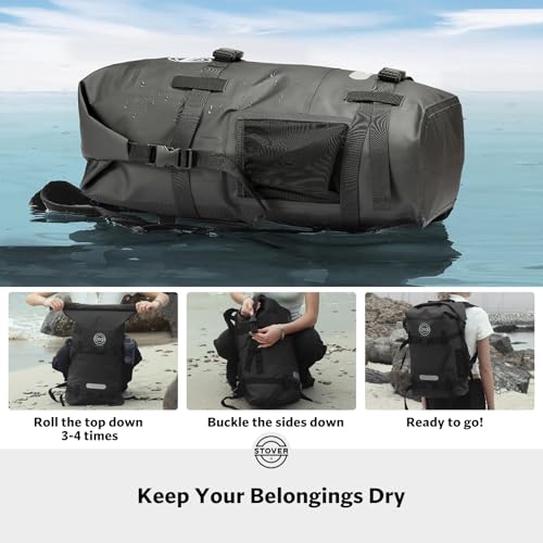 30/40/55L Waterproof Dry Backpack & Phone Case- X-Large Floating Dry Bag for Kayaking, Travel, Hiking, Fishing, Camping, Motorcycles & Beach, Heavy-Duty Roll Top Men/Women (Black)