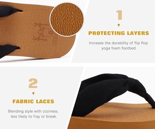 Flip Flops for Women Arch Support Summer Beach Sandals Black Size 10