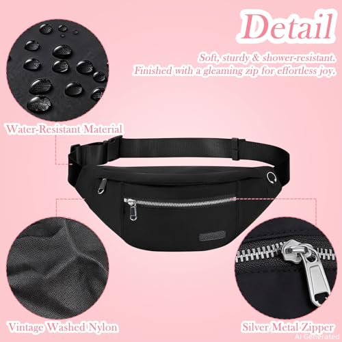 Large Crossbody Fanny Pack Belt Bag for Women Men with Silver Zipper