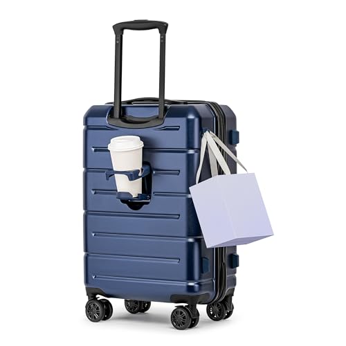 Carry On Luggage 22x14x9 Airline Approved Hardshell Carry On Suitcases with Wheels Travel Rolling 20 Inch Luggage with Cup Holder for Women Men