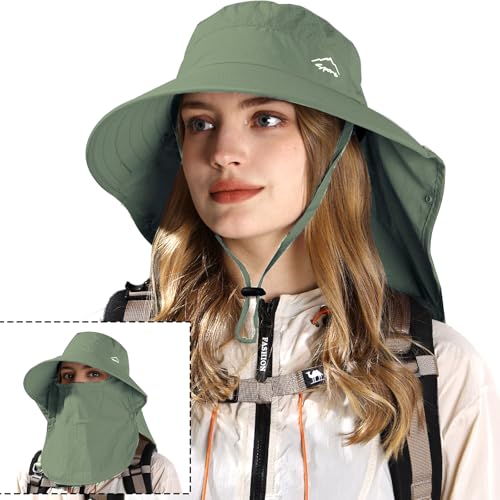 Sun Hat for Men Women with Neck Flap& Removable Face Cover Wide Brim