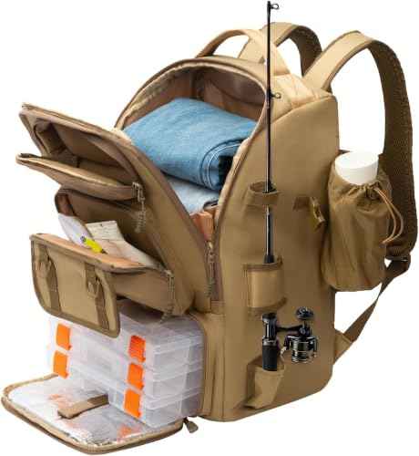 Fishing Backpack with Rod Holders 4 Tackle Boxes