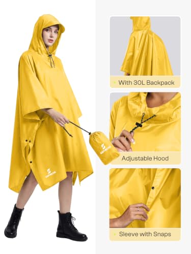 Adult Rain Poncho Waterproof Hooded Raincoat Lightweight Packable