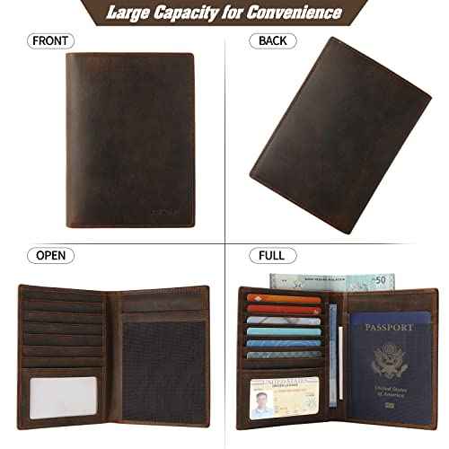 Leather Passport Holder RFID Blocking Passport Travel Wallet Cover Case for Men Women Brown JC17