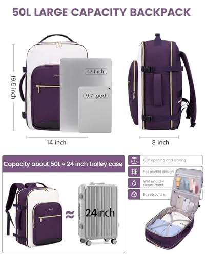50L Travel Backpack for Women & Men
