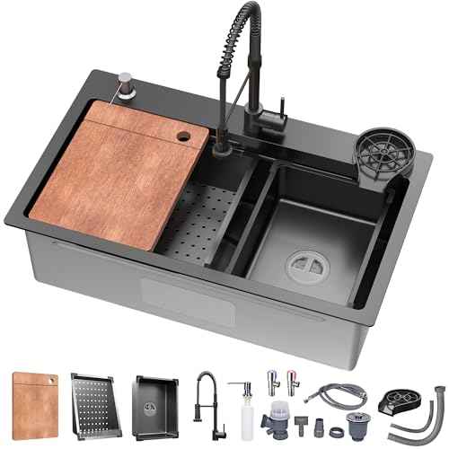 29.5 x 17.7 x 9 Inch 16 Gauge Black T304 Kitchen Sink Workstation