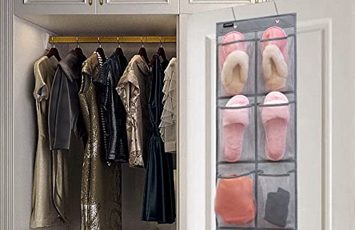 2 Pack Minimalist Black Over The Door Hanging Closet Shoe Holder Organizer with 6 Pockets (2 Count)