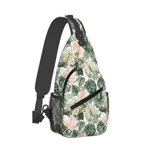 Sling Bag Tropical Leaf Pattern Hiking Daypack Crossbody Shoulder Backpack Travel Chest Pack for Men Women