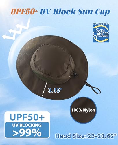 UPF50+ Mens Sun Hat Wide Brim Fishing Hat UV Sun Protection Cap Portable Gardening Beach Bucket Hat Army Green