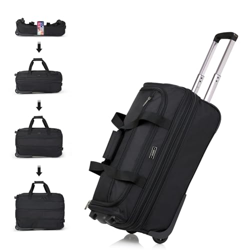 Expandable Carry On Luggage Suitcases with Wheels Foldable Duffle Bag for Travel Carry On suitcase Weekend Bag for Women Men（Black）