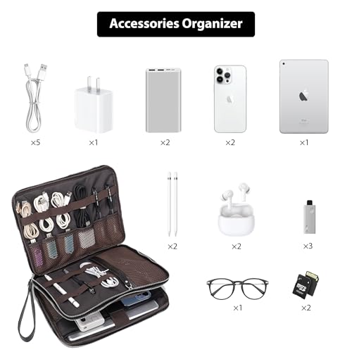 Full Grain Leather Travel Cable Accessories Bag