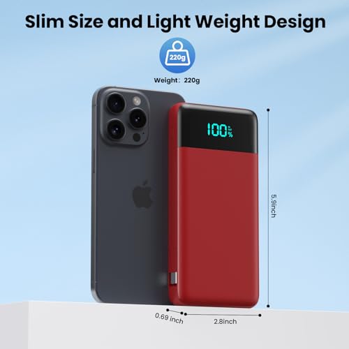 Portable Charger for iPhone with Built in Cables and Wall Plug