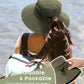 Womens Sun Hat with Ponytail Hole Beach Hiking Summer Wide Brim UPF 50+ Outdoor Protection Foldable Bucket Hat Green