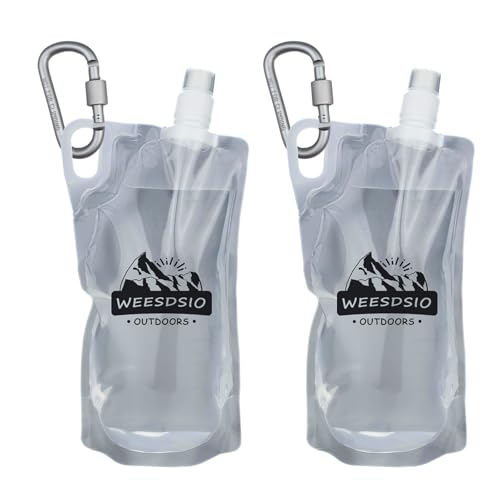 2 Pack 1L Hiking Collapsible Water Bottles with Mountaineering Buckle (2 Count)