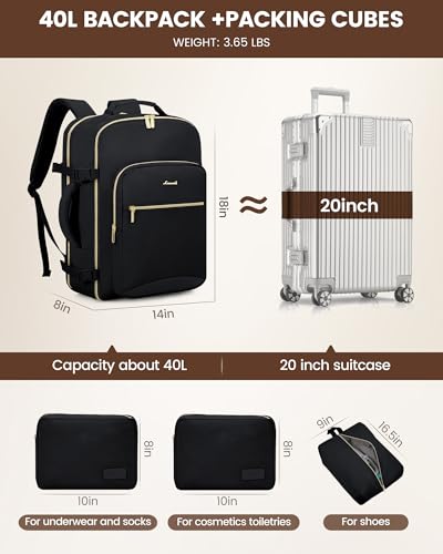 40L Travel Backpack Flight Approved Carry on Backpack