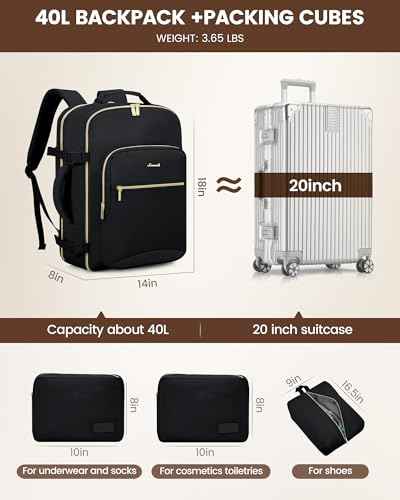 40L Travel Backpack Flight Approved Carry on Backpack