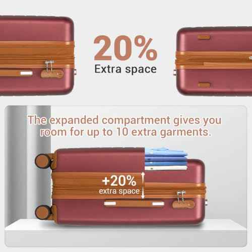 Carry On Suitcase 20in Expandable ABS+PC Airline Approved Burgundy