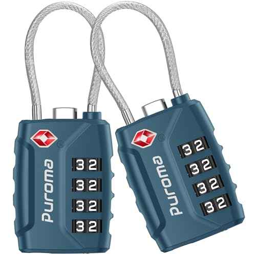 2 TSA Approved Luggage Locks 4 Digit Code Cable Lock Blue Peacock (2 Count)