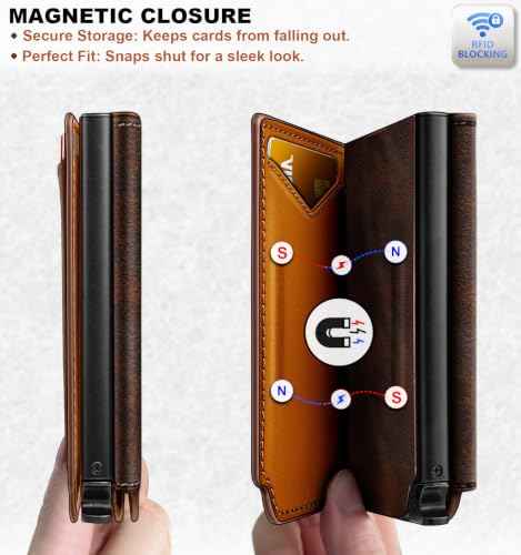 Men Slim Leather Wallet Metal Case Money Clip