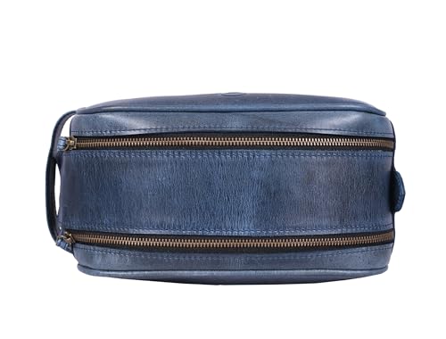 10" Premium Leather Toiletry Travel Pouch With Waterproof Lining