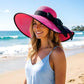 Womens Bowknot Straw Hat Foldable Beach Sun Hat Roll up UPF 50+
