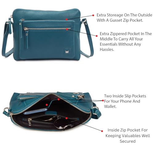 Leather Crossbody Bags for Women Small Soft Genuine Pebbled Sling Shoulder Handbag Crossover Purse with Full Adjustable Strap
