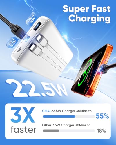 Portable Charger 15000mAh Slim Power Bank with Built in Cables