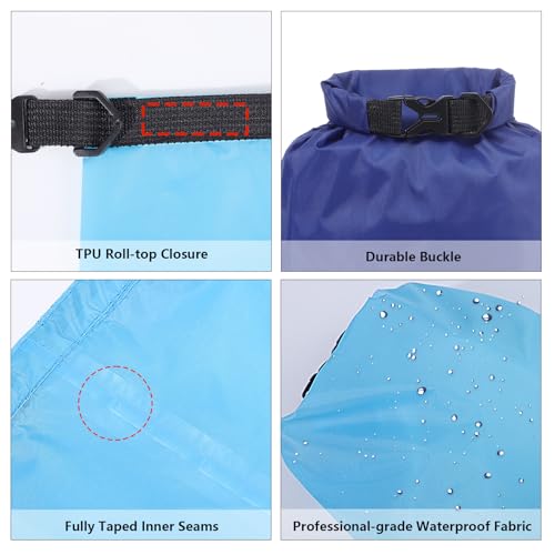 Dry Bag, 6-Pack Ultralight Dry Sack, Outdoor Roll Top Drybags (6 Count)