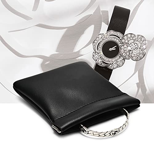 Black PU Leather Jewelry Pouch Portable Travel Jewelry Storage Bag
