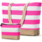 Beach Bag Initial Beach Tote with Makeup Bag for Travel