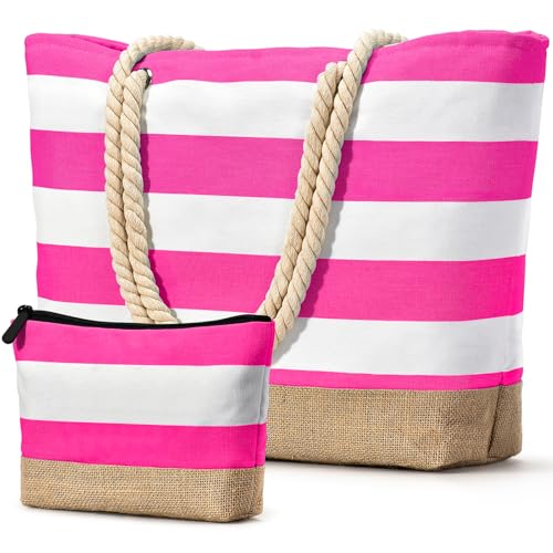 Beach Bag Initial Beach Tote with Makeup Bag for Travel