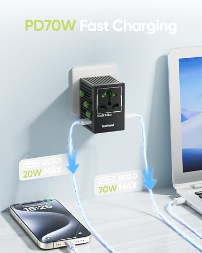 70W Universal Travel Adapter with 4 USB