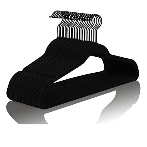 Black Velvet Hangers 50 Pack Non Slip Heavy Duty Black Hooks (50 Count)