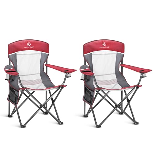 Heavy Duty 400lbs Mesh Back Camping Chairs with Lumbar Support (2 Count)