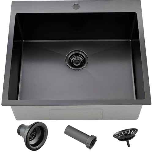 25 x 22 Inch Drop In Black Kitchen Sink