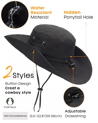 Sun Hats for Women Ponytail Wide Brim Summer Packable Cowboy Hat