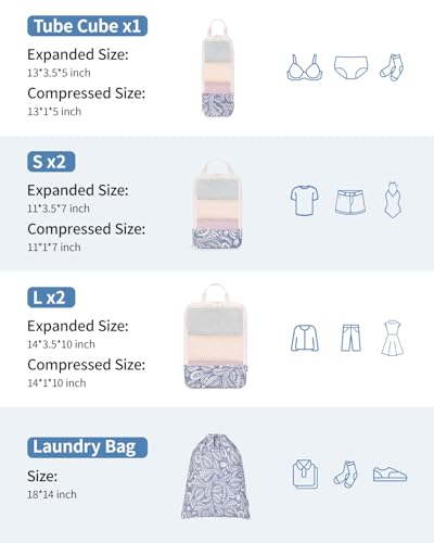 6 Set Compression Packing Cubes for Travel Women Men