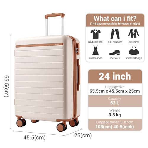 Checked Suitcase 24in Expandable ABS+PC Side Handles luggage Cream