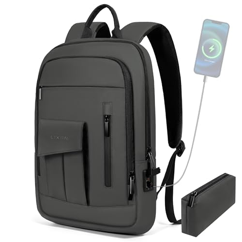 Business Backpack for Men Slim Lightweight Laptop Backpack for 17.3 Inch Computer Water Resistant Small Office Backpack for Commute Travel Daily Office Work with Small Bag