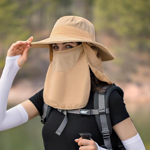 Sun Hats for Men Women Fishing Hat UPF 50+ Breathable Wide Brim Summer UV Protection Hat with Face Cover & Neck Flap