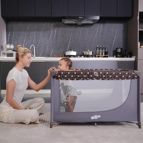 Pack and Play Portable Crib Baby Playpen Foldable Playard for Infant Toddler with Mattress Pad