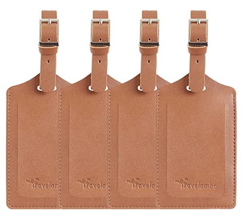 4 Pack Leather Luggage Tags for Suitcases Travel Labels (4 Count)
