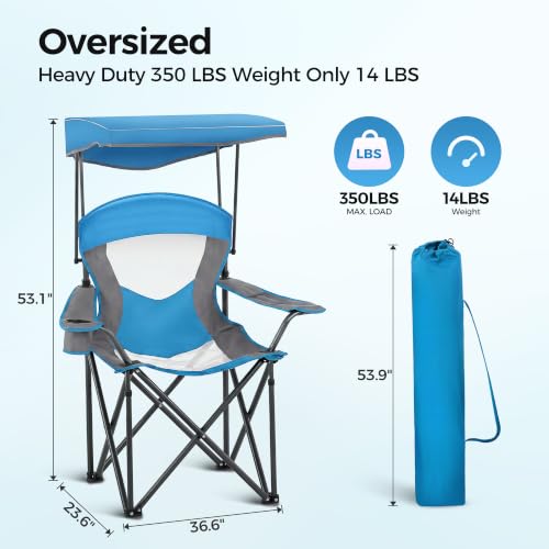 Heavy Duty Canopy Camping Chairs with Adjustable Sunshade (2 Count)