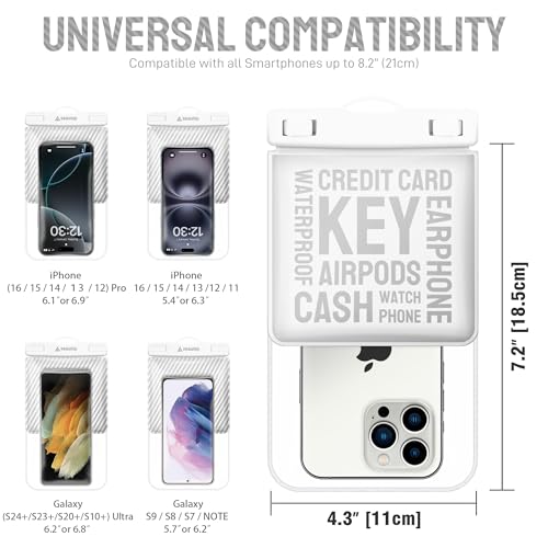 Universal Waterproof Phone Pouch [Double Space] IPX8 Dry Bag with Lanyard for iPhone 16 15 14 13 12 Pro Max XS XR X Galaxy S25 S24 S23 Ultra