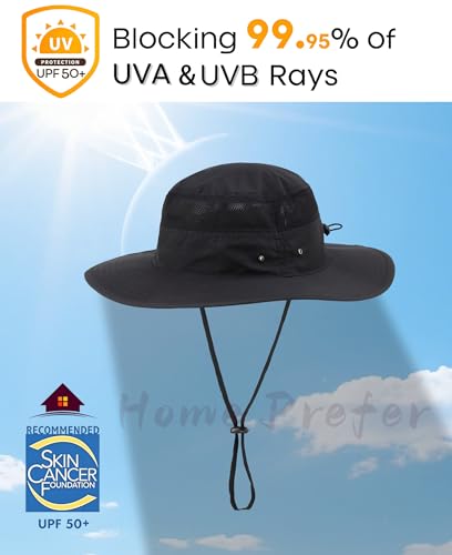 Men's Sun Hat UPF 50+ Wide Brim UV Protective Safari Outback Bucket Hat Fishing Hat Black